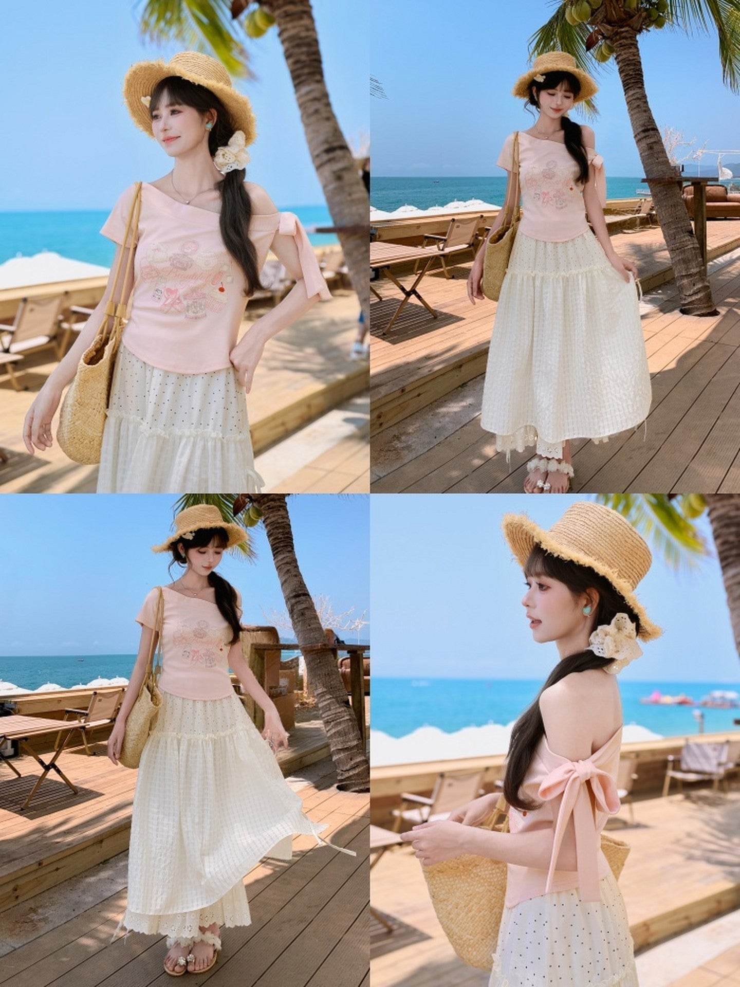 Macaron Travel Off-Shoulder Tee-Tops-ntbhshop