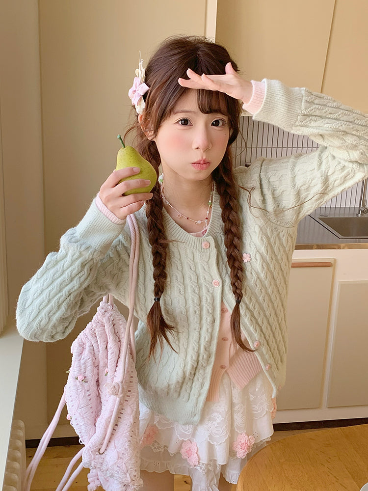 Guava Daydreams Knit Cardigan & Skirt-Sets-ntbhshop