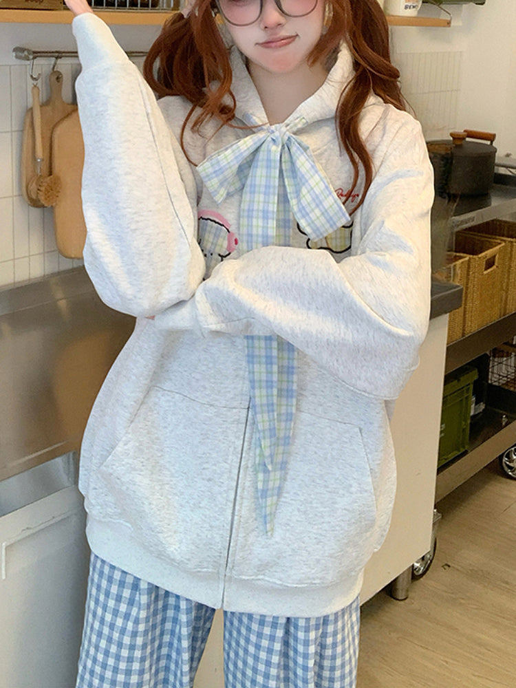 Plaid Ribbon Picnic Hooded Jackets-ntbhshop