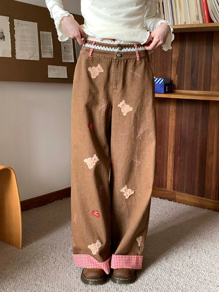 Plaid Cuff Patchwork Jeans-ntbhshop