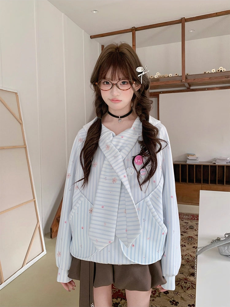 Bunny Ear Stripe Raglan Hoodie-ntbhshop