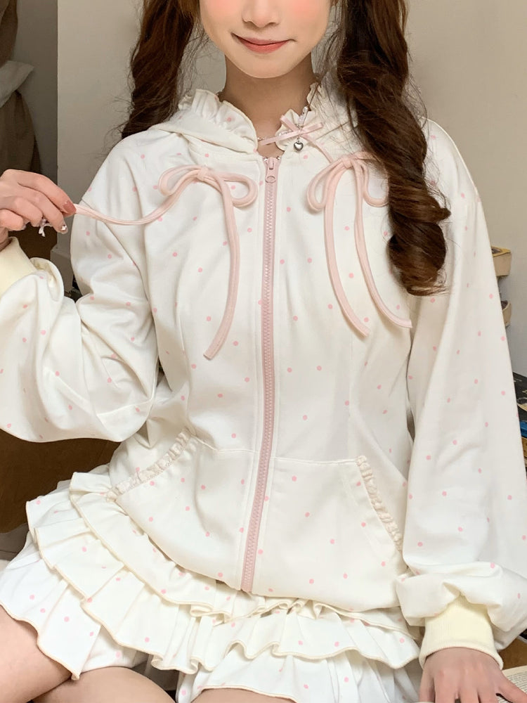 Berry Milkshake Dot Hooded Jacket & Cake Skirt-ntbhshop