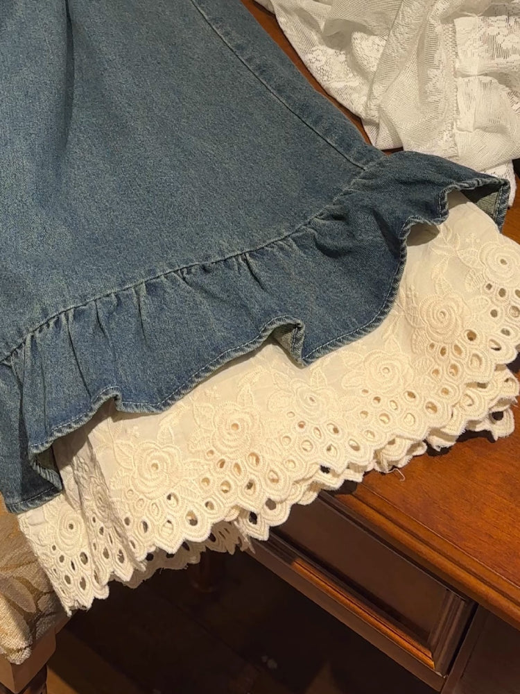 Denim Bloom Lace Flare Jeans-ntbhshop