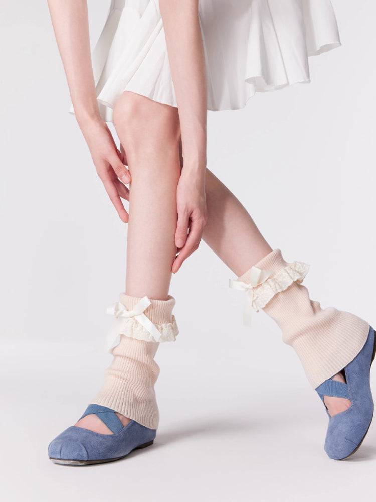 Ribbon Latte Lace Leg Warmers-ntbhshop