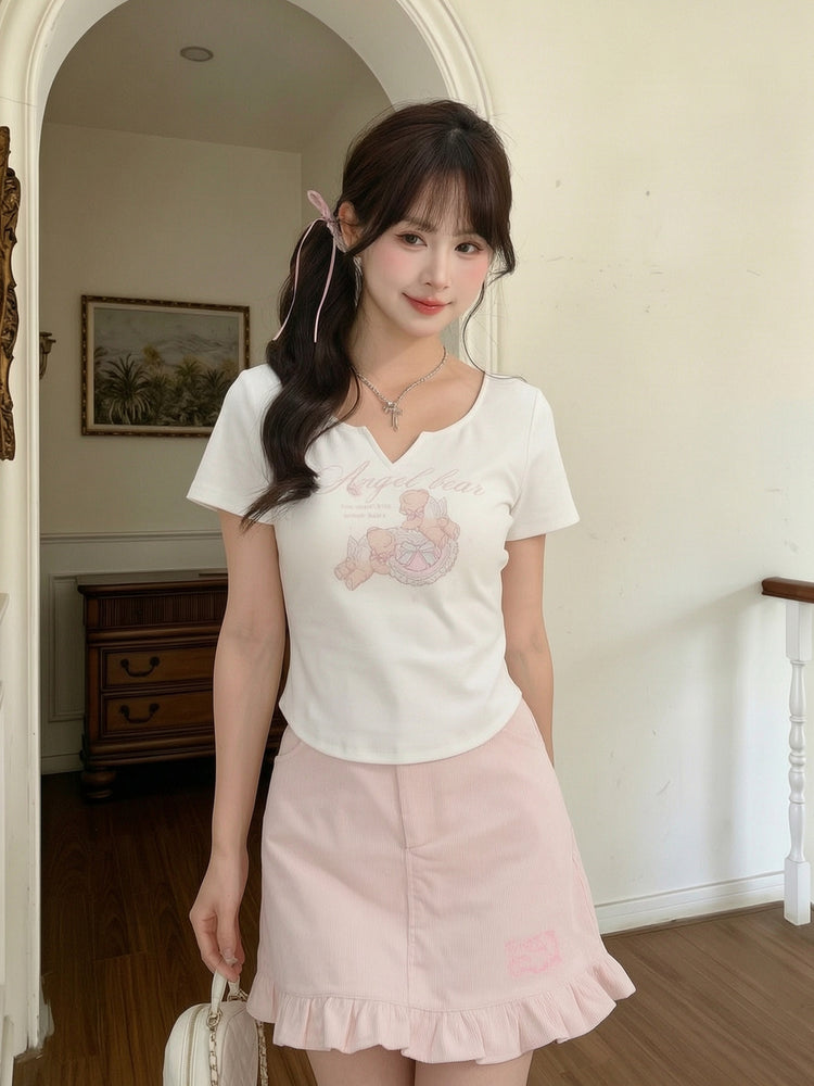 Angel Bear V-Neck Tee-Tops-ntbhshop