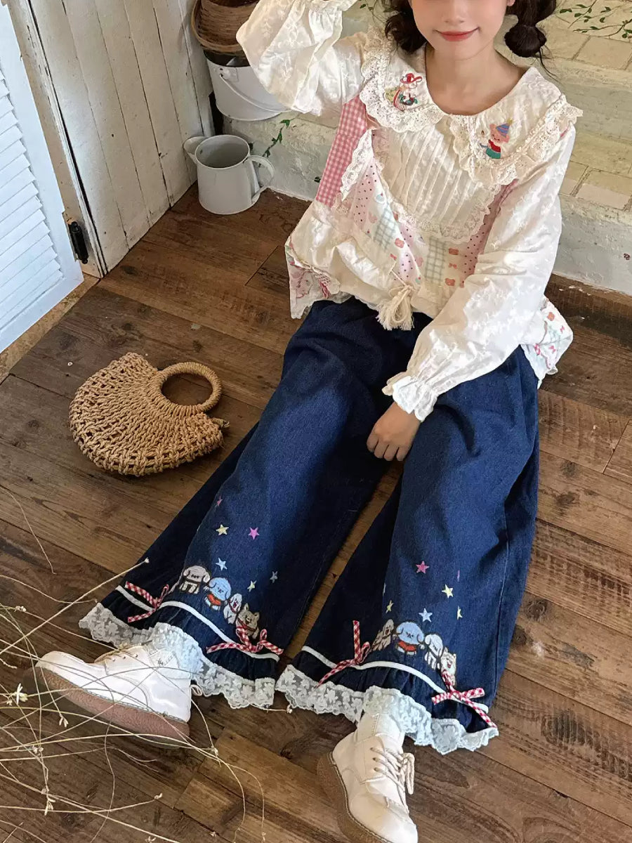 Mori Puppy Lace Jeans-Bottoms-ntbhshop