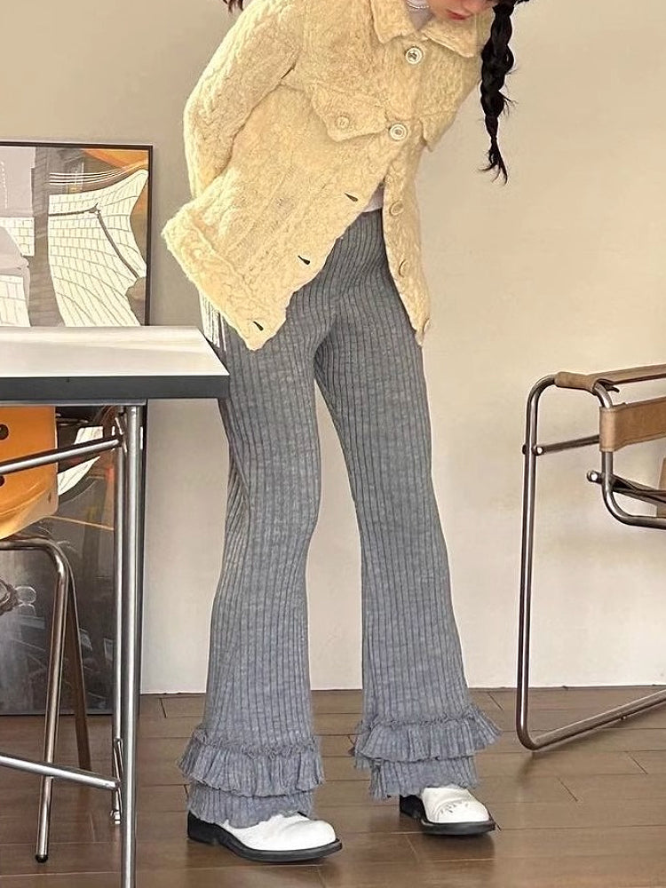 Ruffle Verse Stretch Knit Pants-ntbhshop