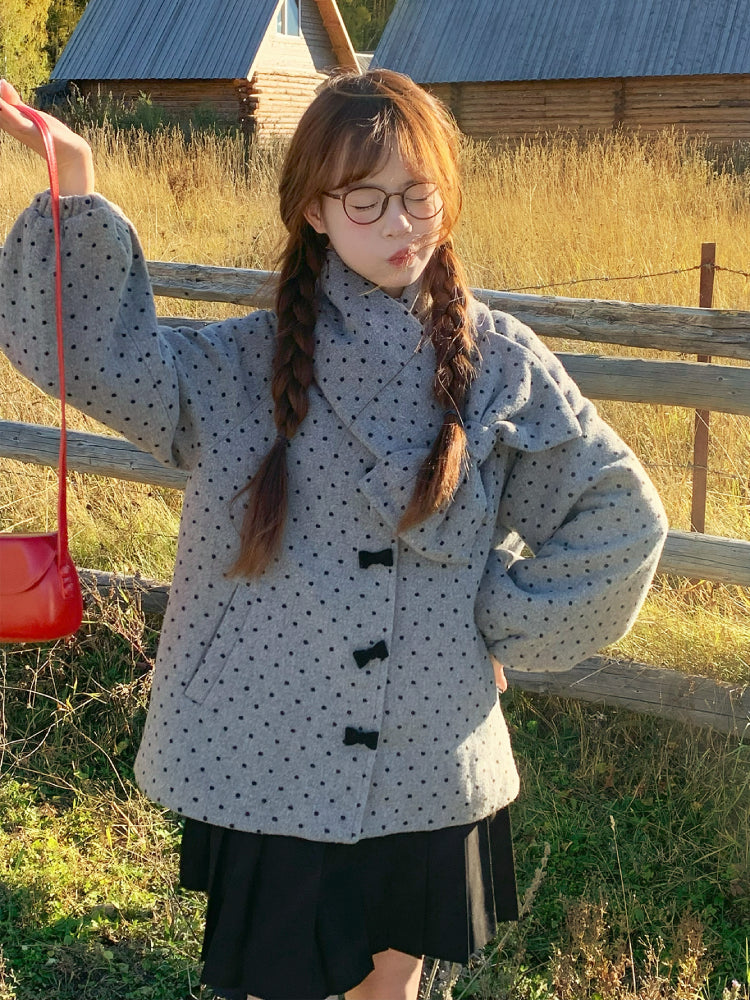 Gray Dots Cottage Scarf Jacket-Outerwear-ntbhshop