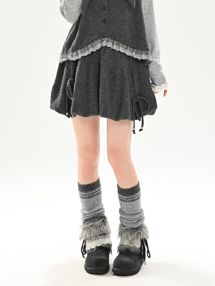 Ash Bloom Knit Bubble Skirt-ntbhshop