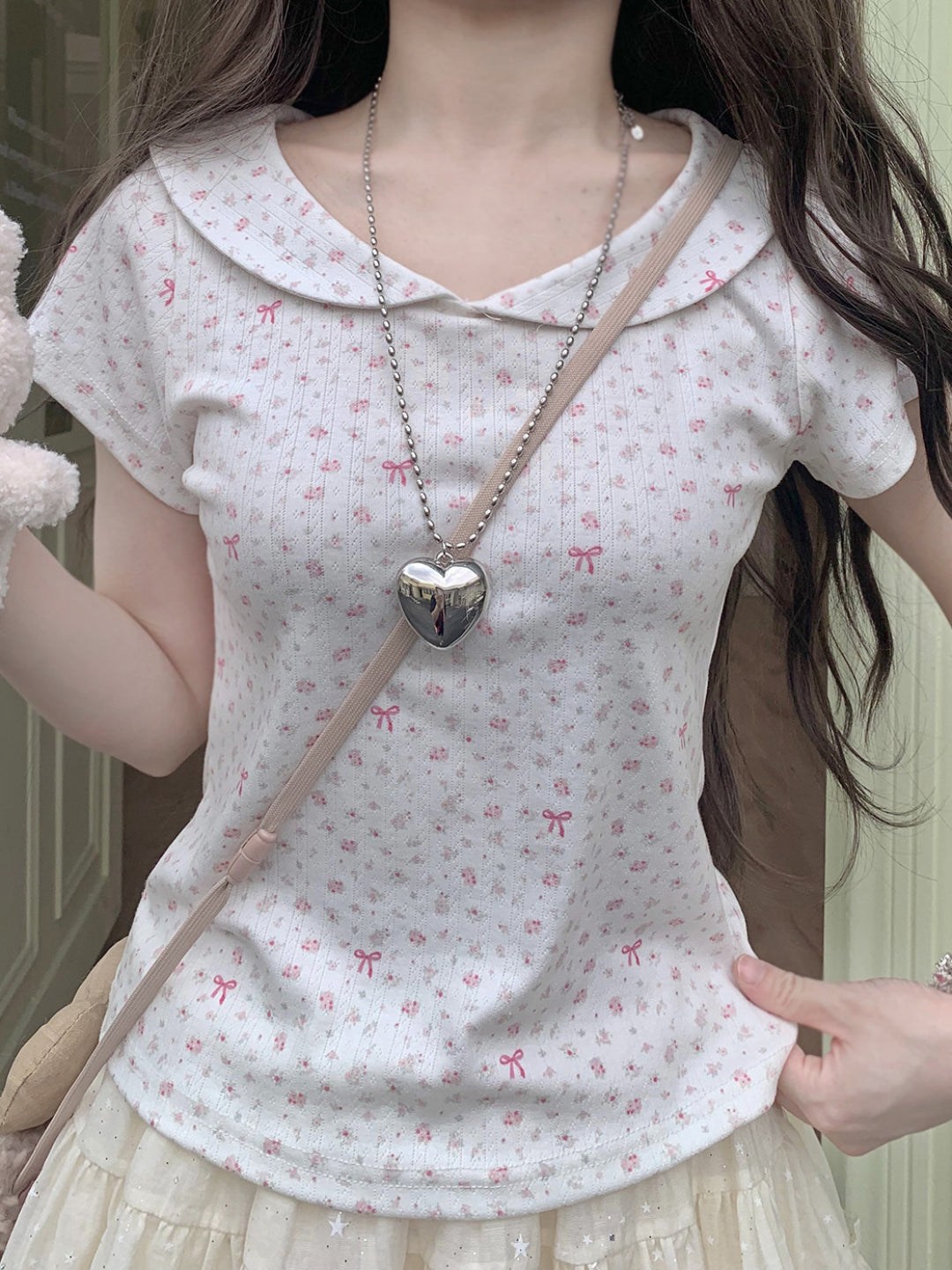 Ribbon Bloom Doll Collar Tee-Tops-ntbhshop