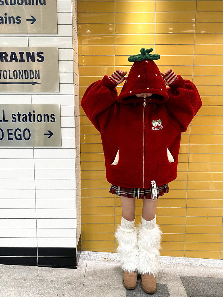 Winter Strawberry Fleece Jacket-Outerwear-ntbhshop