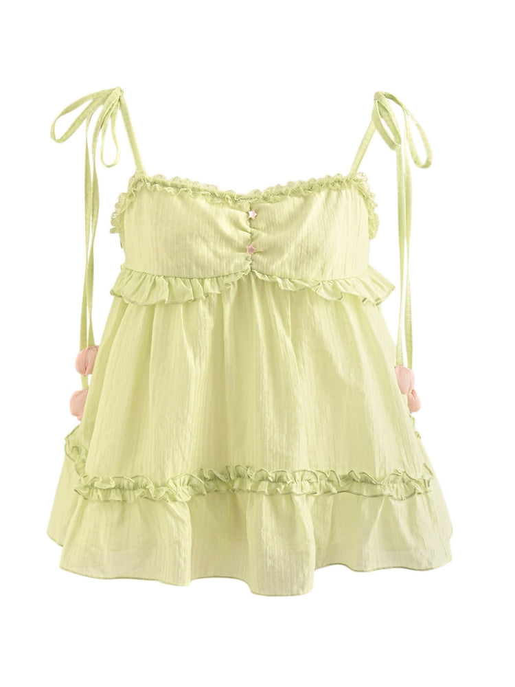 Tulip Veil Ribbon Babydoll Blouse-Tops-ntbhshop