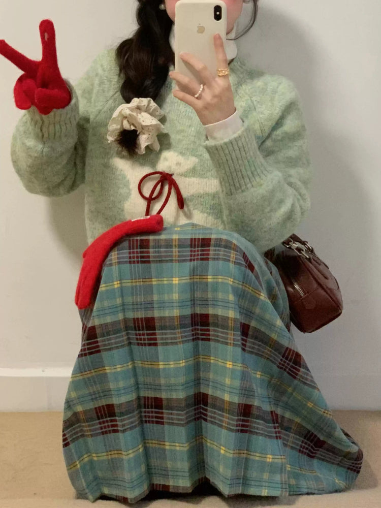 Mint Bear Bow Knit Sweater-Outerwear-ntbhshop