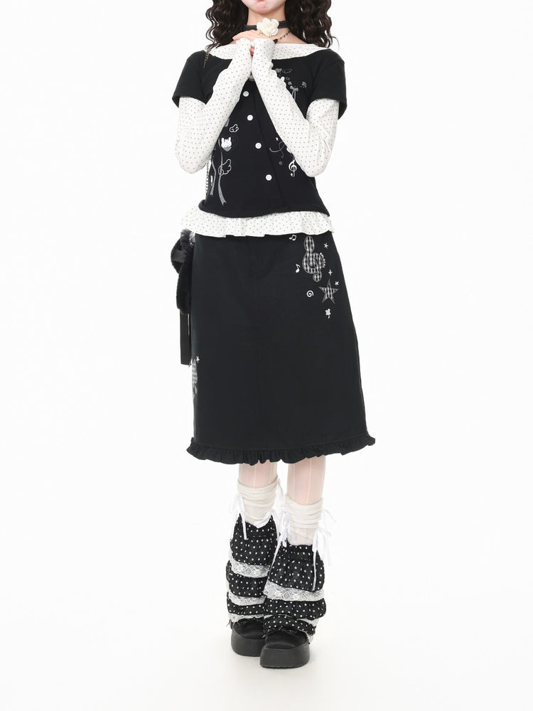 Whimsy Melody Cotton Midi Skirts-Bottoms-ntbhshop