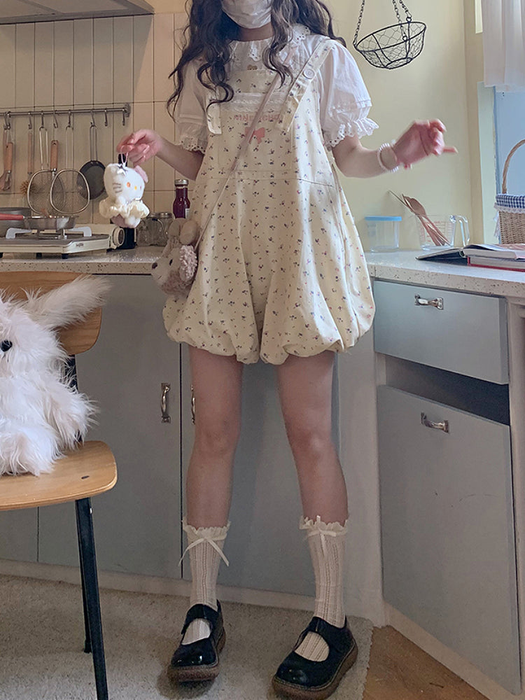 Vanilla Bow Bubble Overall Shorts-ntbhshop