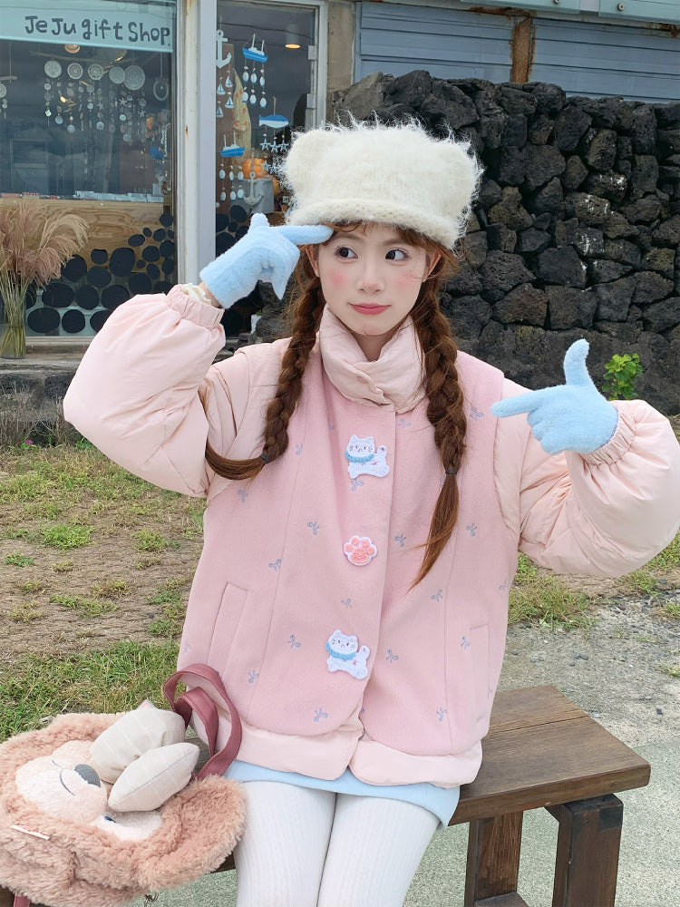 Blossom Bow Meow Puffer Jacket-Outerwear-ntbhshop