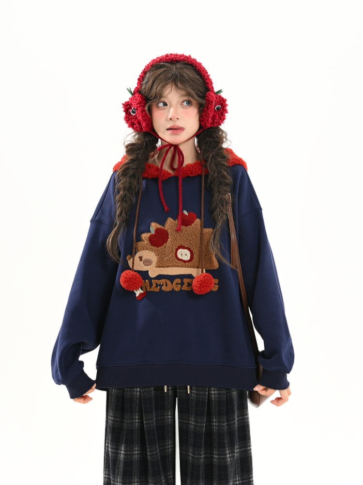 Hedgehog Pine Berry Fleece Hoodie-ntbhshop