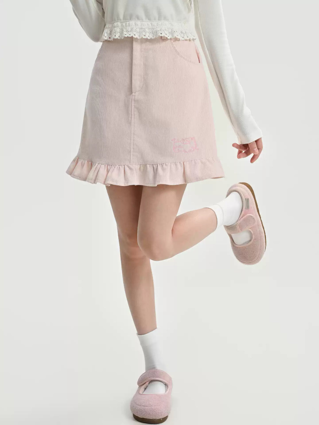 Blush Milk Corduroy Ruffle Skirt-Bottoms-ntbhshop