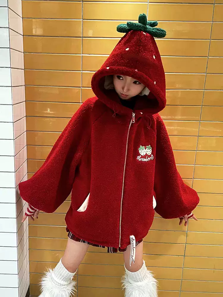 Winter Strawberry Fleece Jacket-Outerwear-ntbhshop