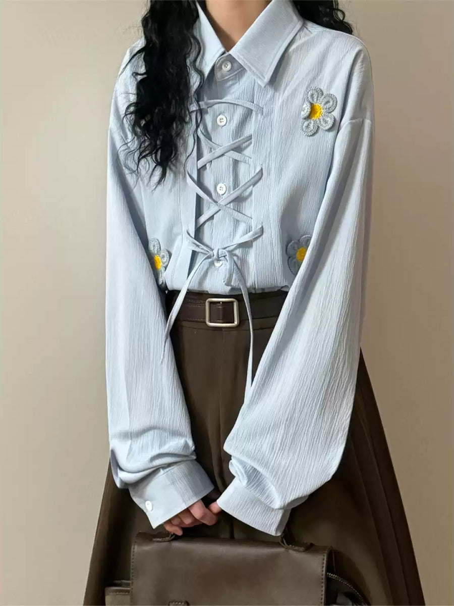Daisy Season Lace Up Shirts-Tops-ntbhshop