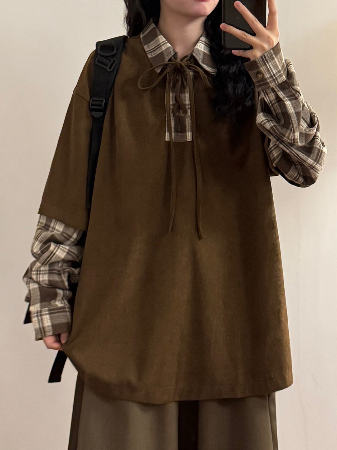 Plaid Sketch Layer Sweatshirts-Tops-ntbhshop