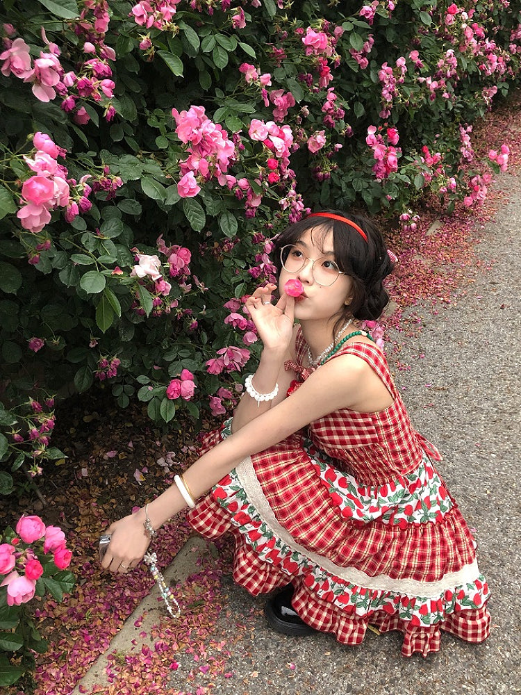 Cherry Tart Plaid Patch Summer Dresses-ntbhshop