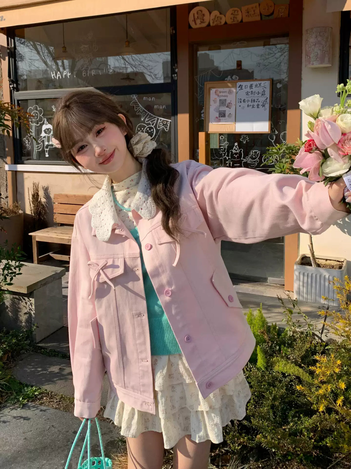 Rosy Whisper Denim Jacket-Outerwear-ntbhshop