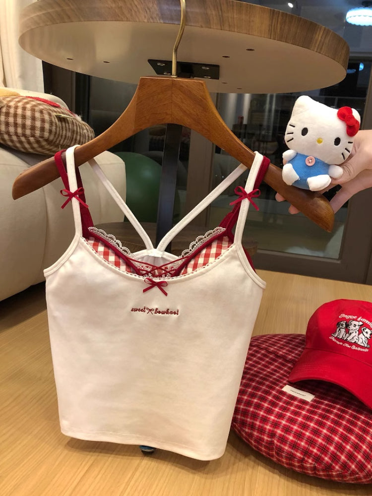 Hot Pop Ribbed Lace-Up Cami & Gingham Bralette Sets-ntbhshop