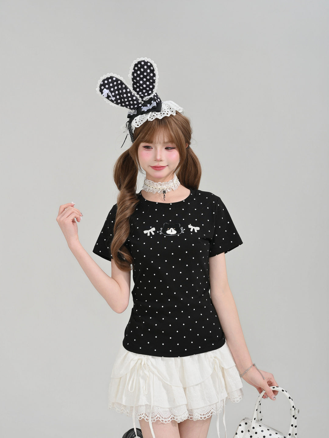 Milk Cat Polka Tees-Tops-ntbhshop