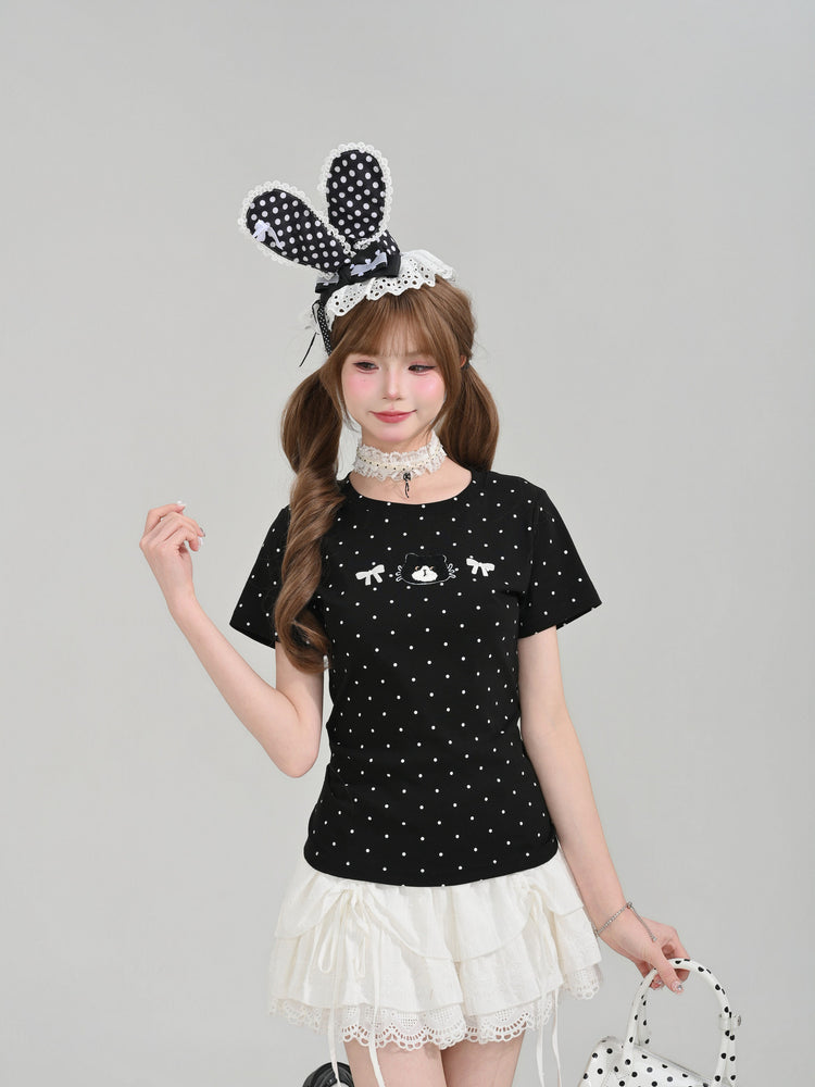 Milk Cat Polka Tees-Tops-ntbhshop