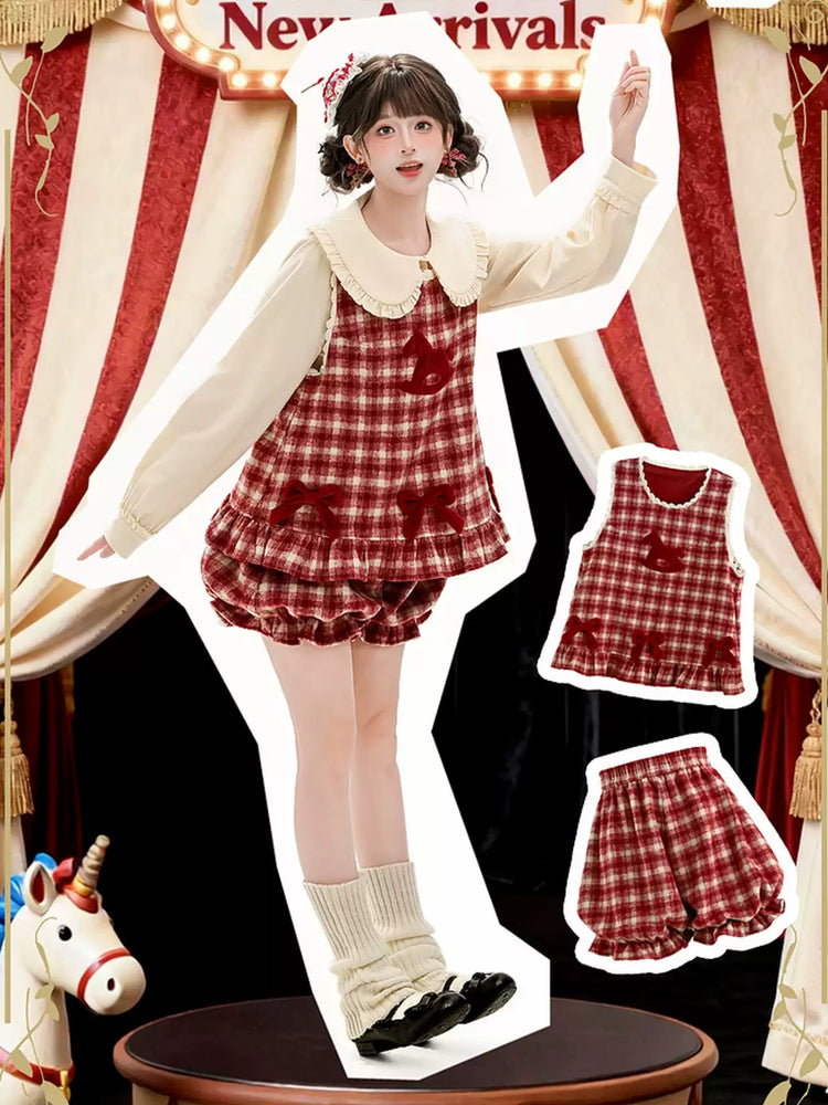 Cherry Check Rocking Pony Vest & Short-Outerwear-ntbhshop