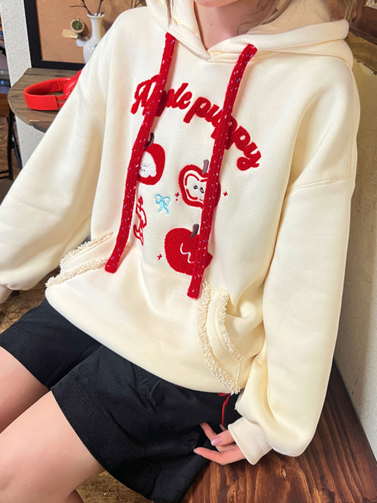 Apple Puppy Embroidery Hoodies-ntbhshop