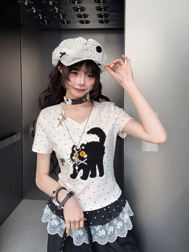 Angry Cat Polka Tee-Tops-ntbhshop