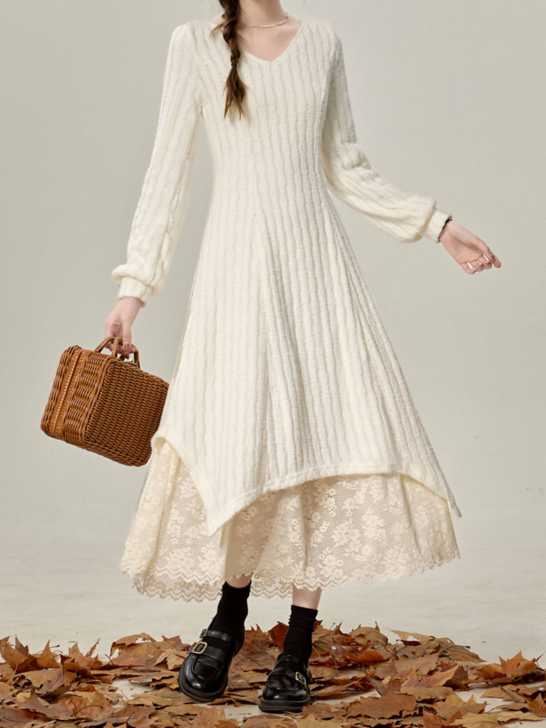 Ivory Snow Knit Layer Dress-Dresses-ntbhshop
