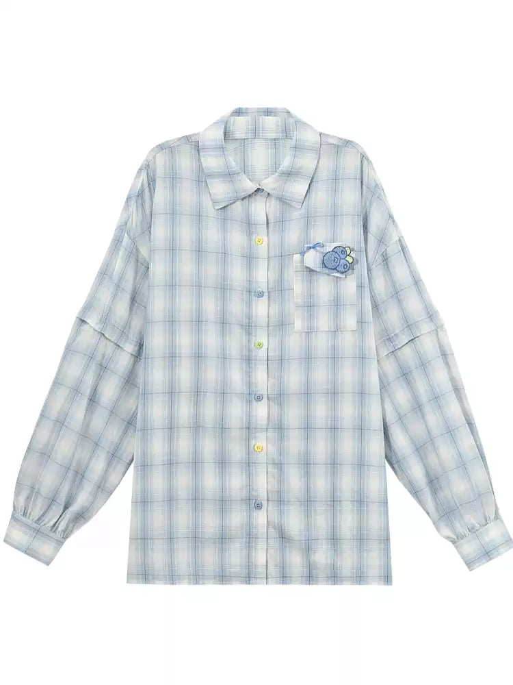 Blueberry Plaid Shirt Jacket-Tops-ntbhshop