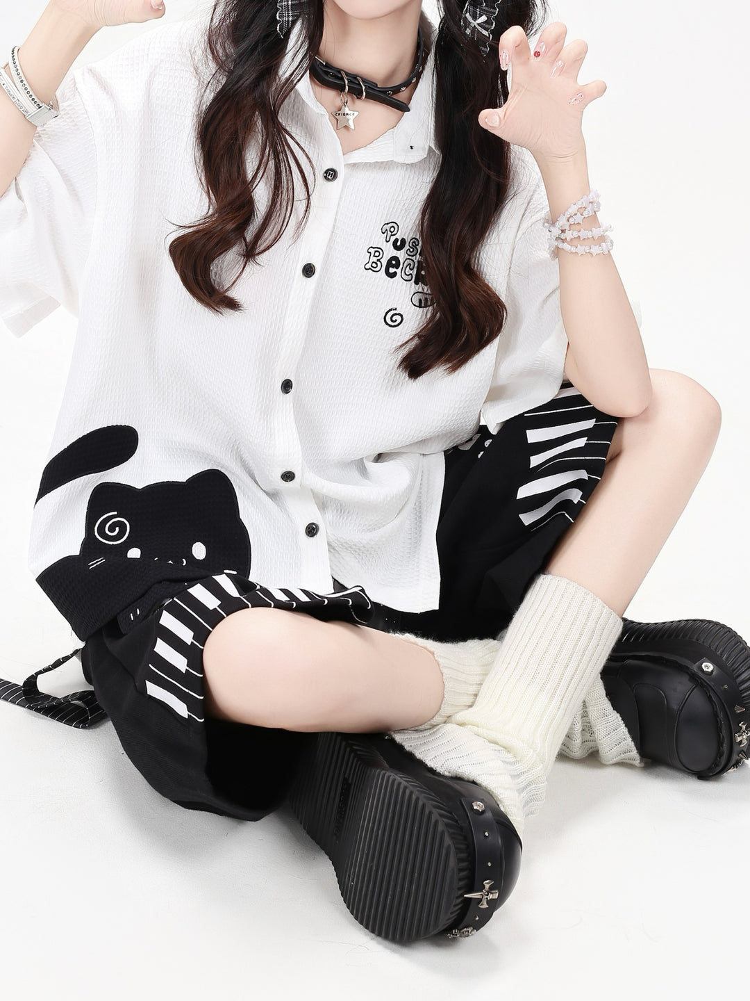 Kitty Melody Lapel Shirts-Tops-ntbhshop
