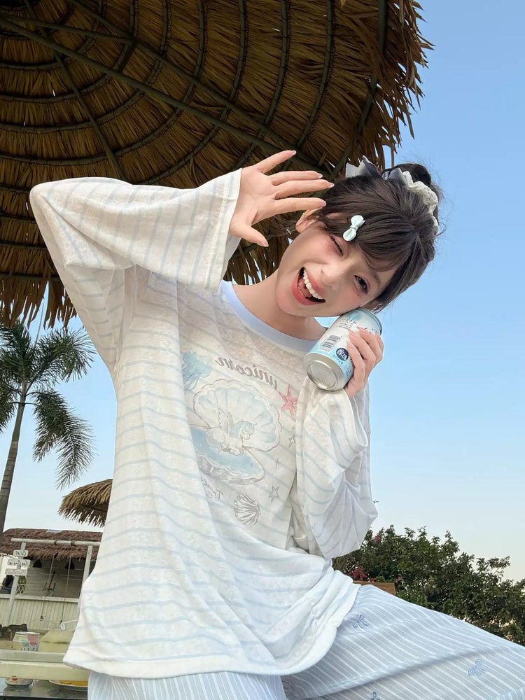 Seashell Unicorn Long Sleeve Tee-Tops-ntbhshop