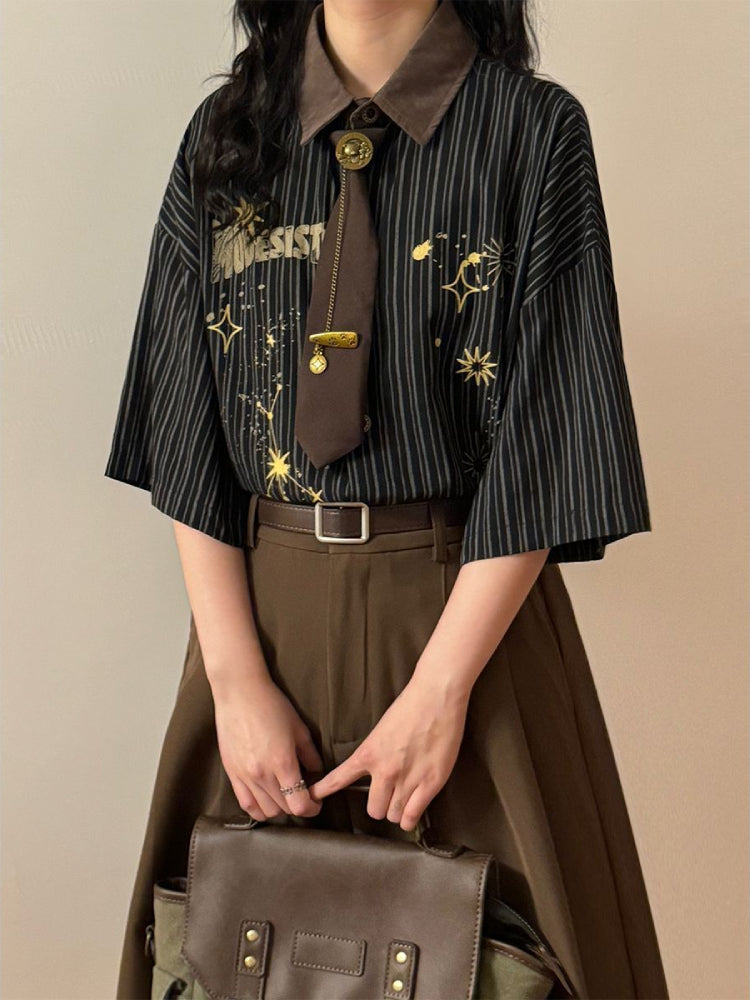 Celestial Archive Unisex Stripe Shirts with Ties-ntbhshop