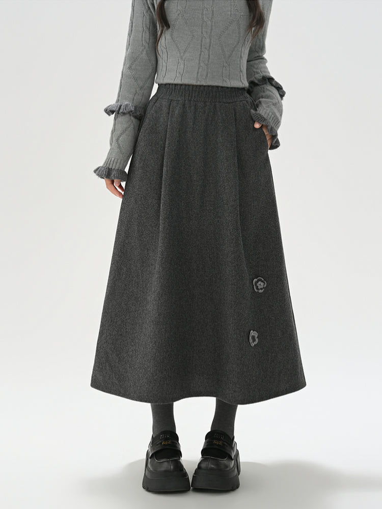 Ink Petal Wool Midi Skirt-ntbhshop