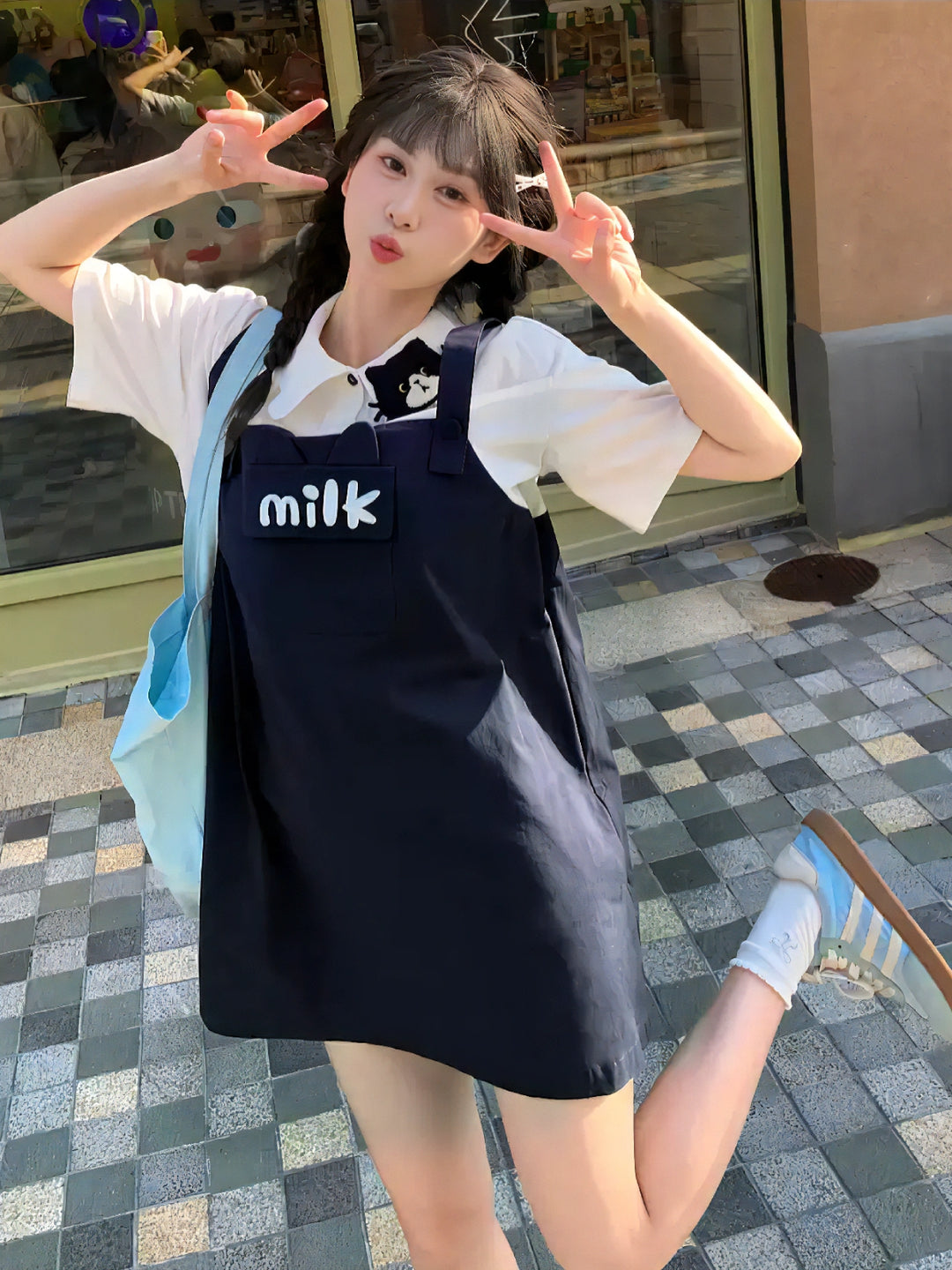 Milk Cat Overall Dress
