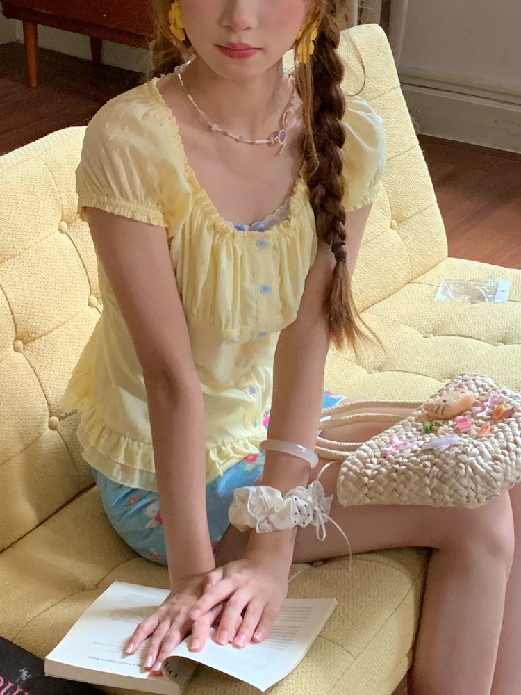Lemonade Puff Sleeve Blouse & Mini Skirt-ntbhshop