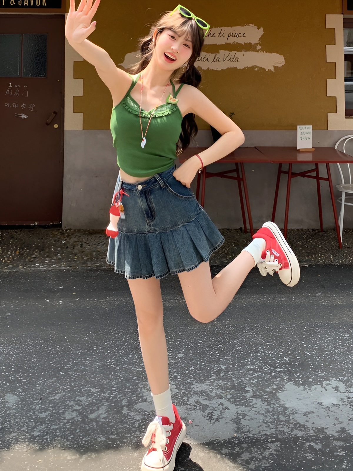 Denim Frame Pleat Skirt-Bottoms-ntbhshop