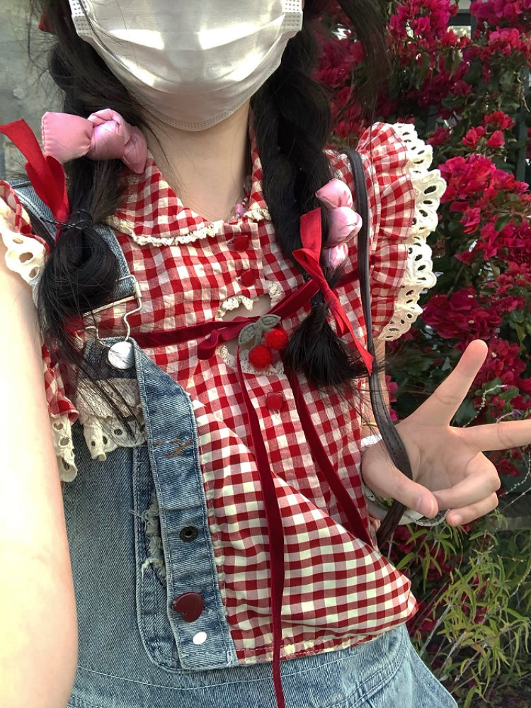 Sweet Cherry Denim Dungaree Dresses-ntbhshop