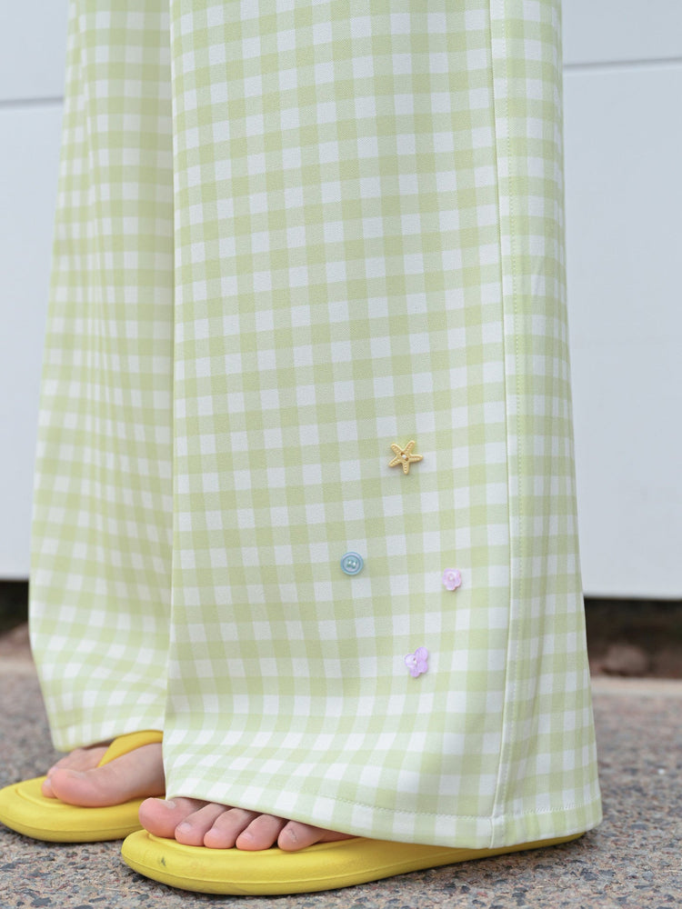 Matcha Gingham Wide Leg Pants-Bottoms-ntbhshop