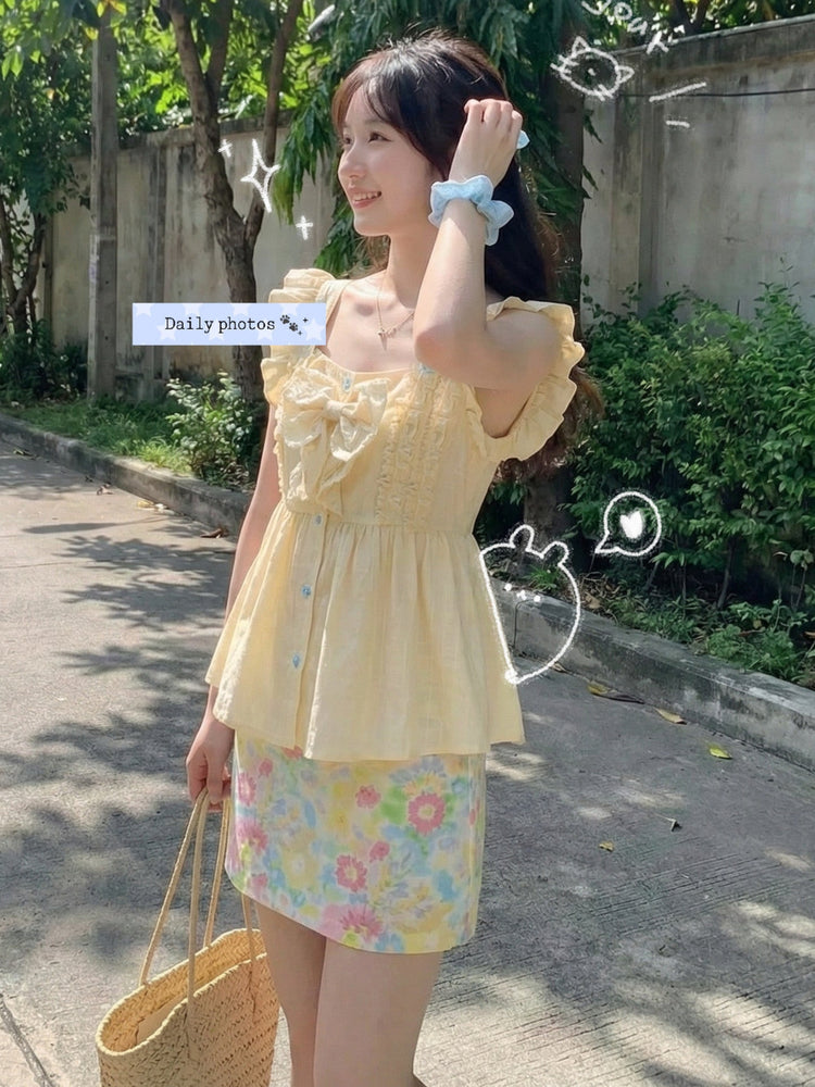 Buttercream Lace Bow Top-Tops-ntbhshop