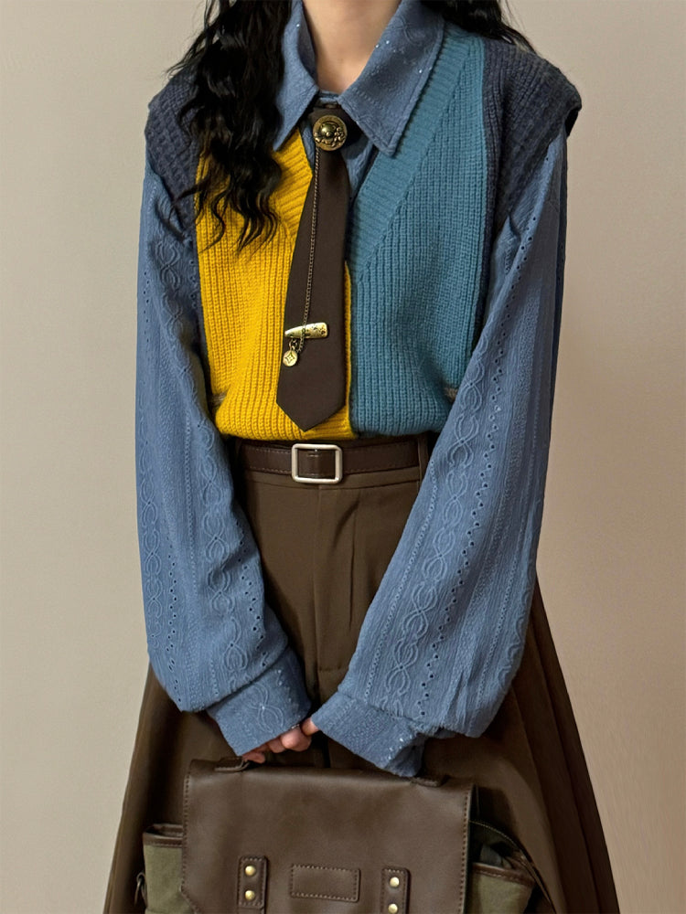 Campus Mosaic Knit Vest-Outerwear-ntbhshop