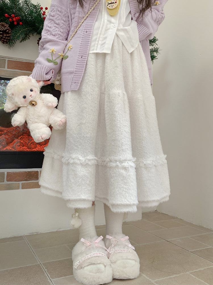 Snowflake Furry Midi Skirts-ntbhshop