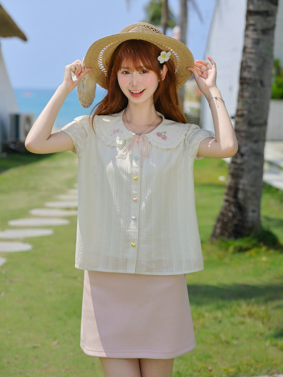 Cherry Heart Doll Collar Blouse-Tops-ntbhshop