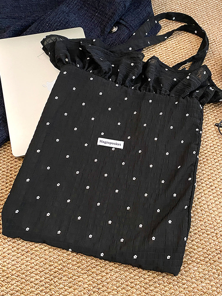 Flower Dot Ruffle Tote Bags-ntbhshop