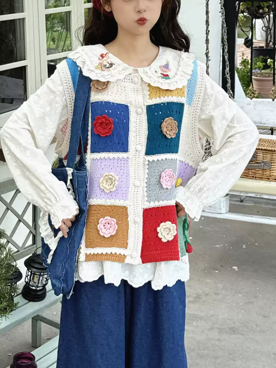 Granny Flower Patchwork Knit Vest-Outerwear-ntbhshop